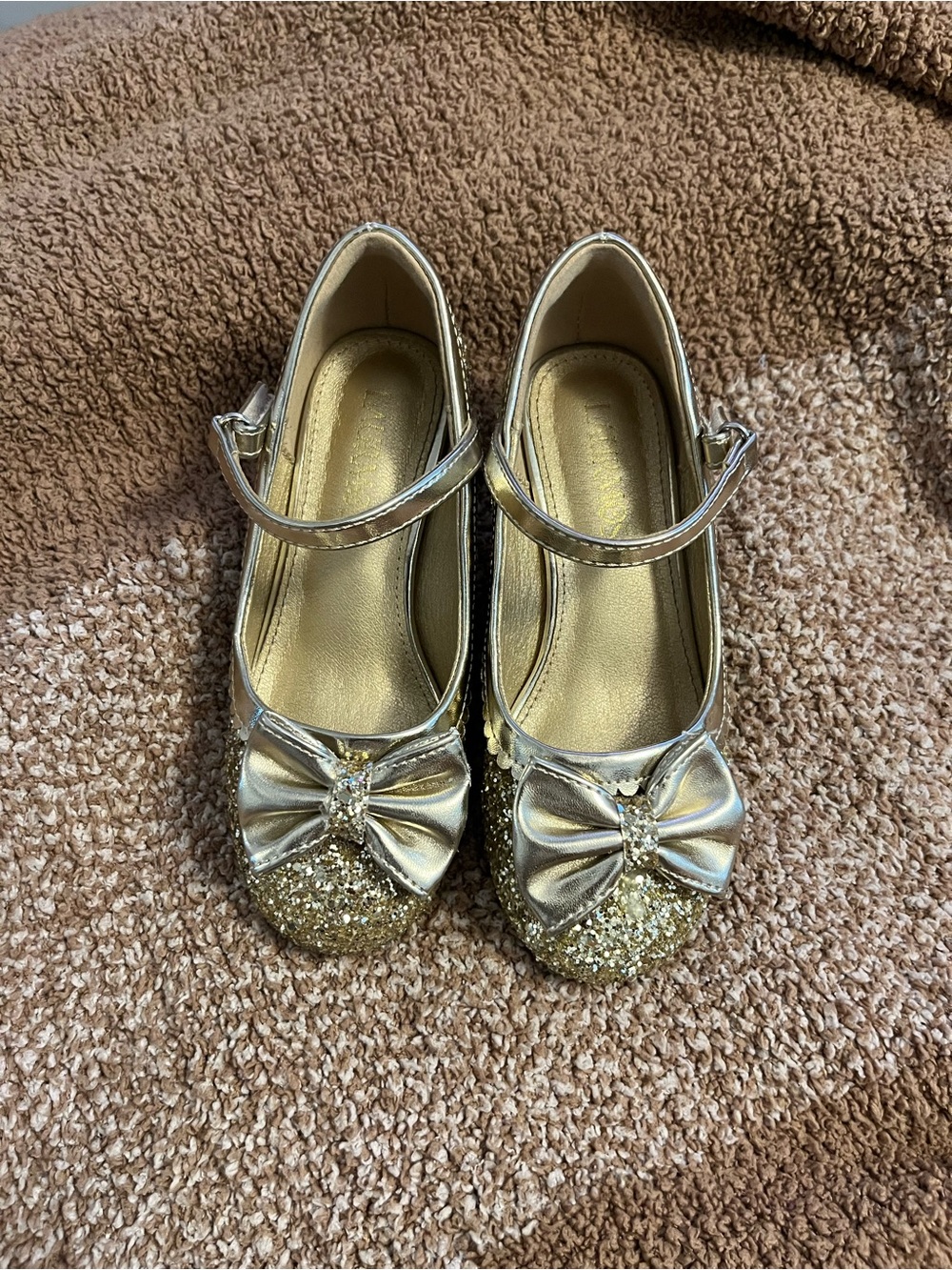 Girls Gold Glitter Bow Mary Jane Dress Shoes